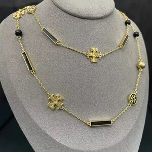 Tory Burch Gold-Tone Necklace with Black Enamel Accents
